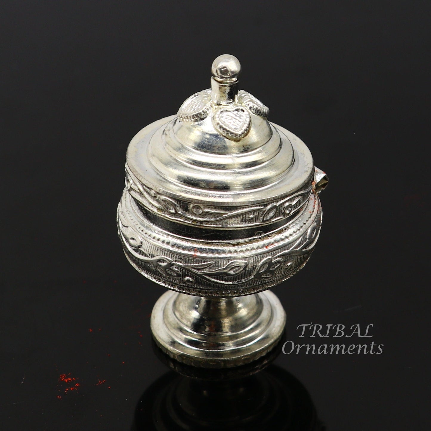Vintage style handmade 925 sterling silver trinket box, best brides kukum box. best puja utensils, silver article jewelry box stb393 - TRIBAL ORNAMENTS