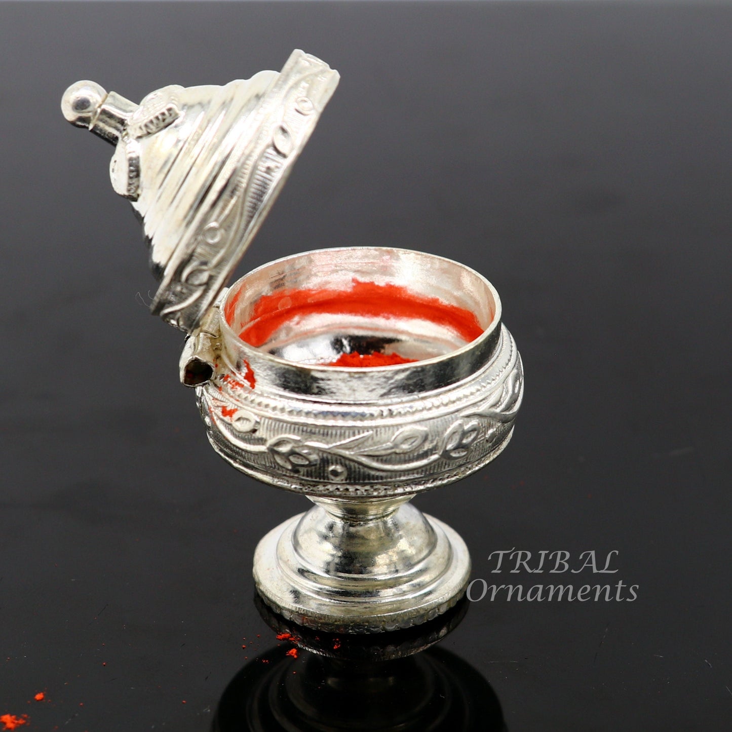 Vintage style handmade 925 sterling silver trinket box, best brides kukum box. best puja utensils, silver article jewelry box stb393 - TRIBAL ORNAMENTS