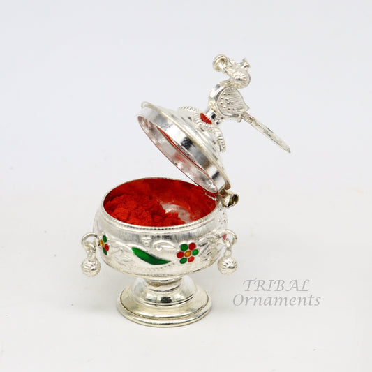 925 sterling silver vintage peacock design handmade brides eyes kajal box, surma box, kumkum sindur box, small trinket box article stb396 - TRIBAL ORNAMENTS