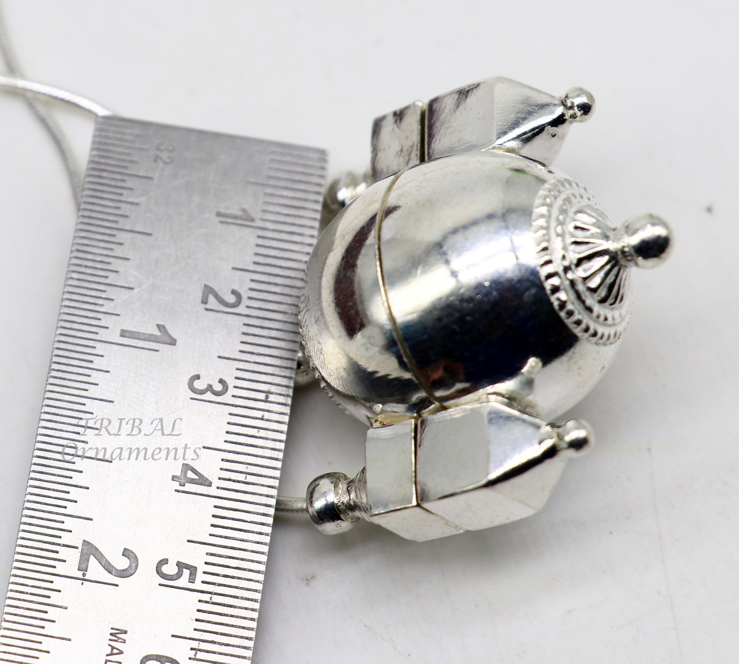 Unique handmade solid sterling silver chain and Shiva lingam box, box pendant necklace set, container pendant tribal jewelry India set491 - TRIBAL ORNAMENTS