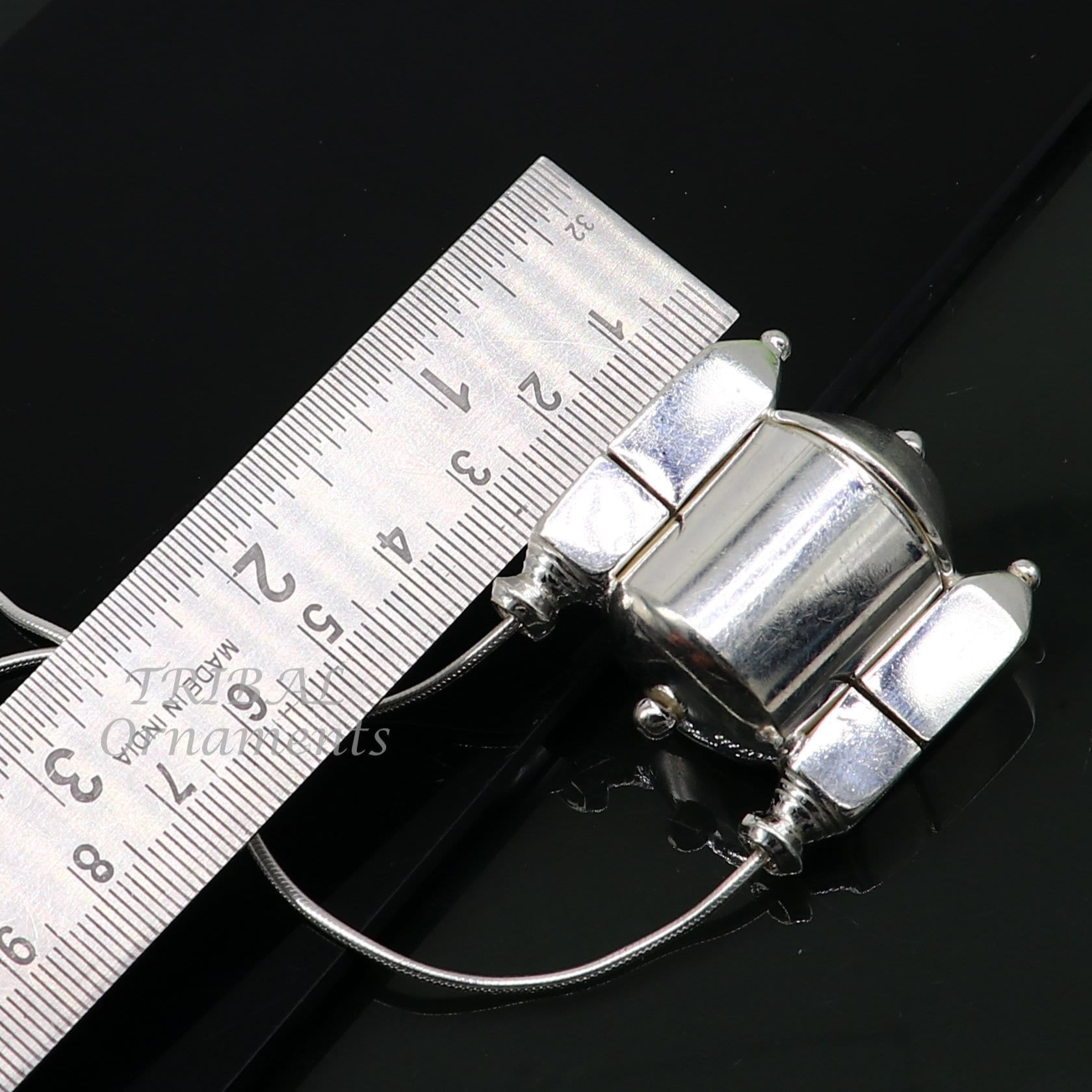 Amazing puja article sterling silver chain and Shiva lingam box, box pendant necklace set, container pendant tribal jewelry India set492 - TRIBAL ORNAMENTS