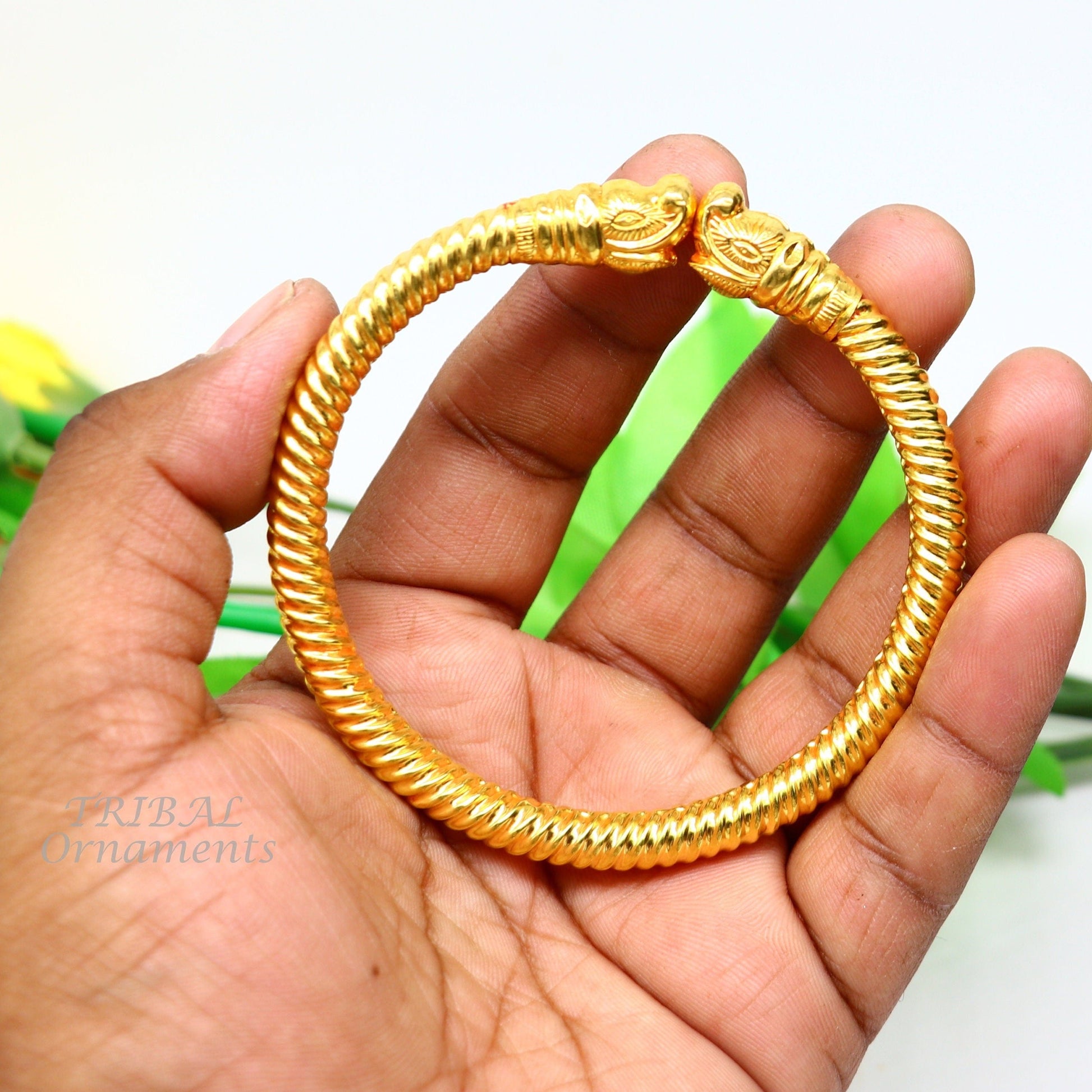 22 kt yellow gold handmade customized vintage elephant design stylish kada bangle bracelet, best gifting for wedding anniversary gift gk02 - TRIBAL ORNAMENTS