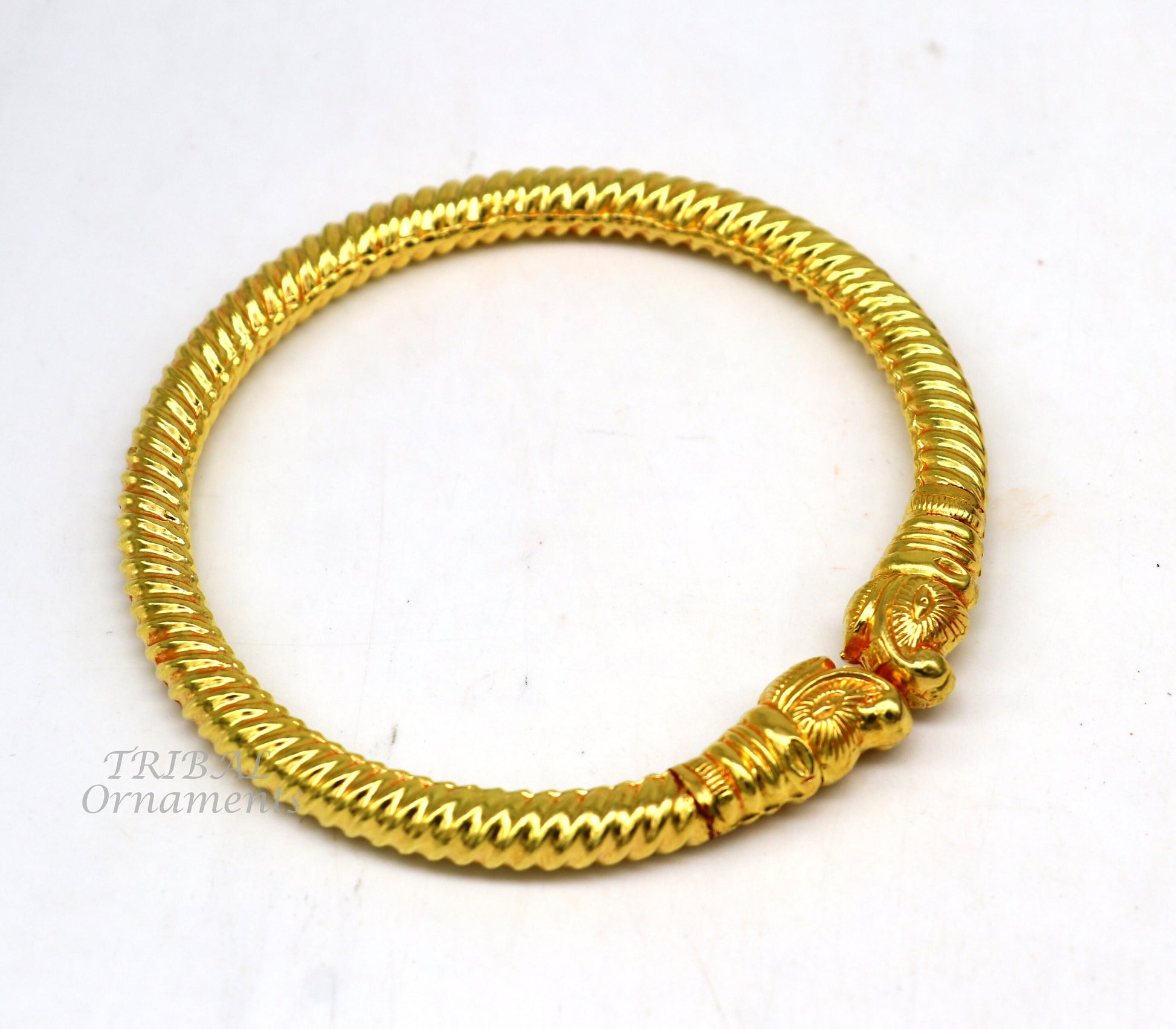 22 kt yellow gold handmade customized vintage elephant design stylish kada bangle bracelet, best gifting for wedding anniversary gift gk02 - TRIBAL ORNAMENTS