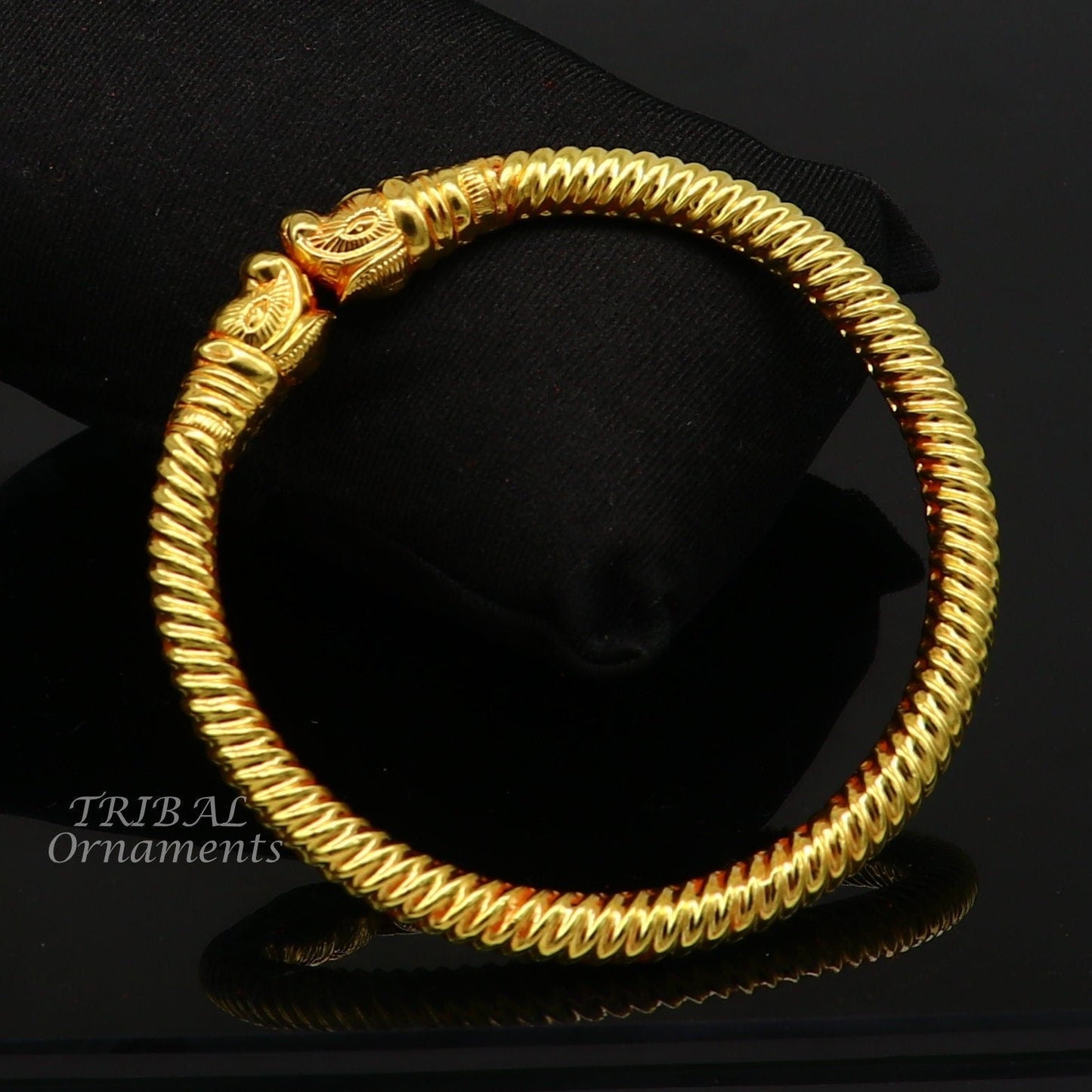 22 kt yellow gold handmade customized vintage elephant design stylish kada bangle bracelet, best gifting for wedding anniversary gift gk02 - TRIBAL ORNAMENTS