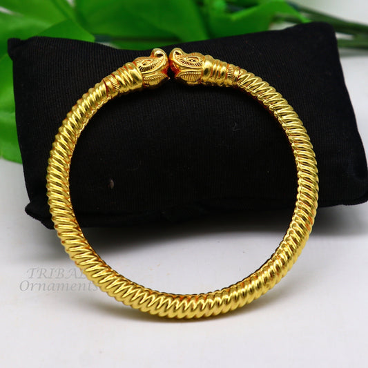 22 kt yellow gold handmade customized vintage elephant design stylish kada bangle bracelet, best gifting for wedding anniversary gift gk02 - TRIBAL ORNAMENTS