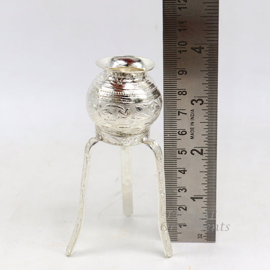 925 sterling silver handmade God shiva lingam water flow pot or puja kalas for Abhishek of lingam, best worshipping article from india su912 - TRIBAL ORNAMENTS