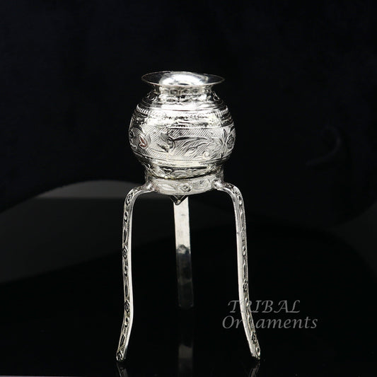 925 sterling silver handmade God shiva lingam water flow pot or puja kalas for Abhishek of lingam, best worshipping article from india su912 - TRIBAL ORNAMENTS