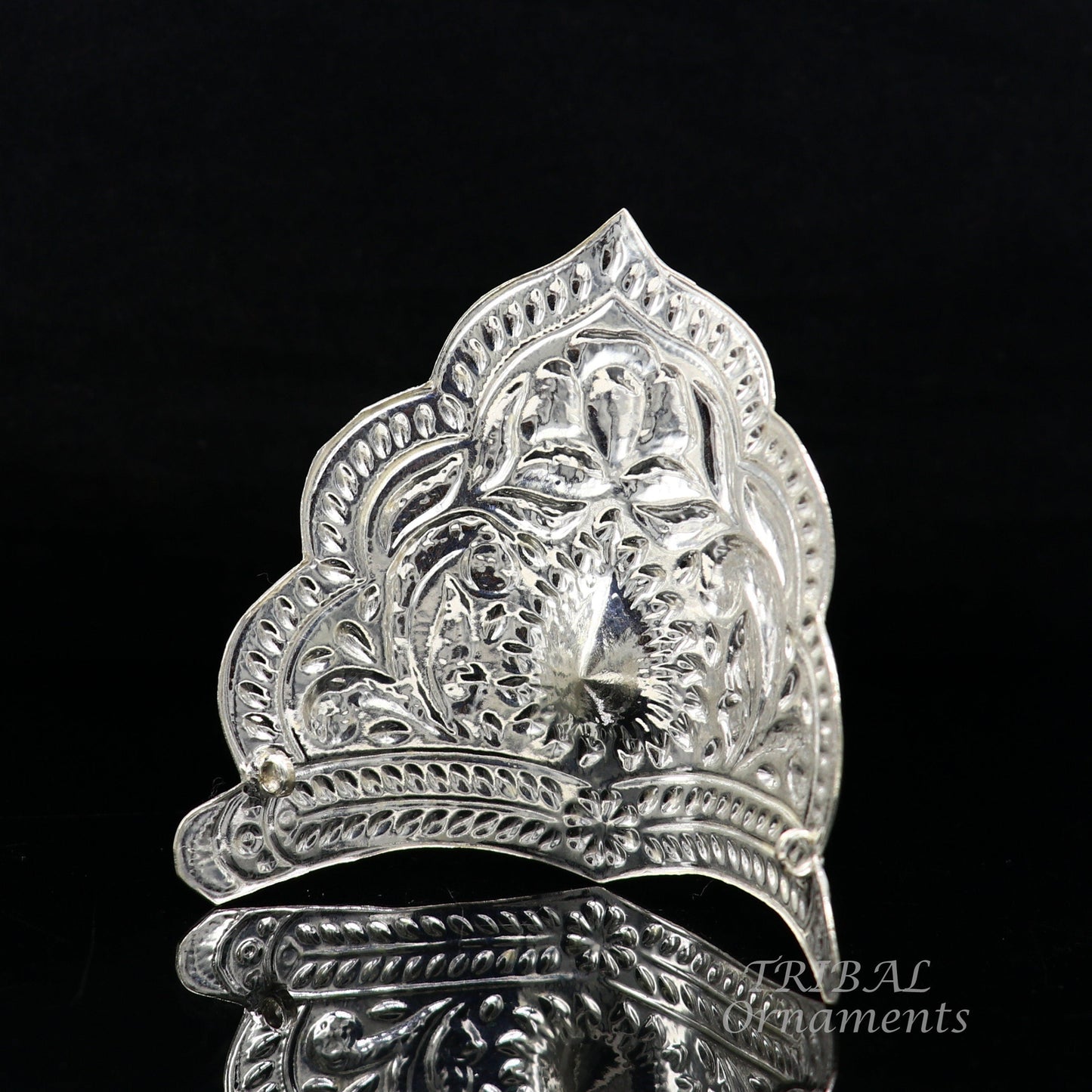 925 sterling silver vintage antique design handmade mukut (crown), amazing design silver god crown home temple god art su871 - TRIBAL ORNAMENTS