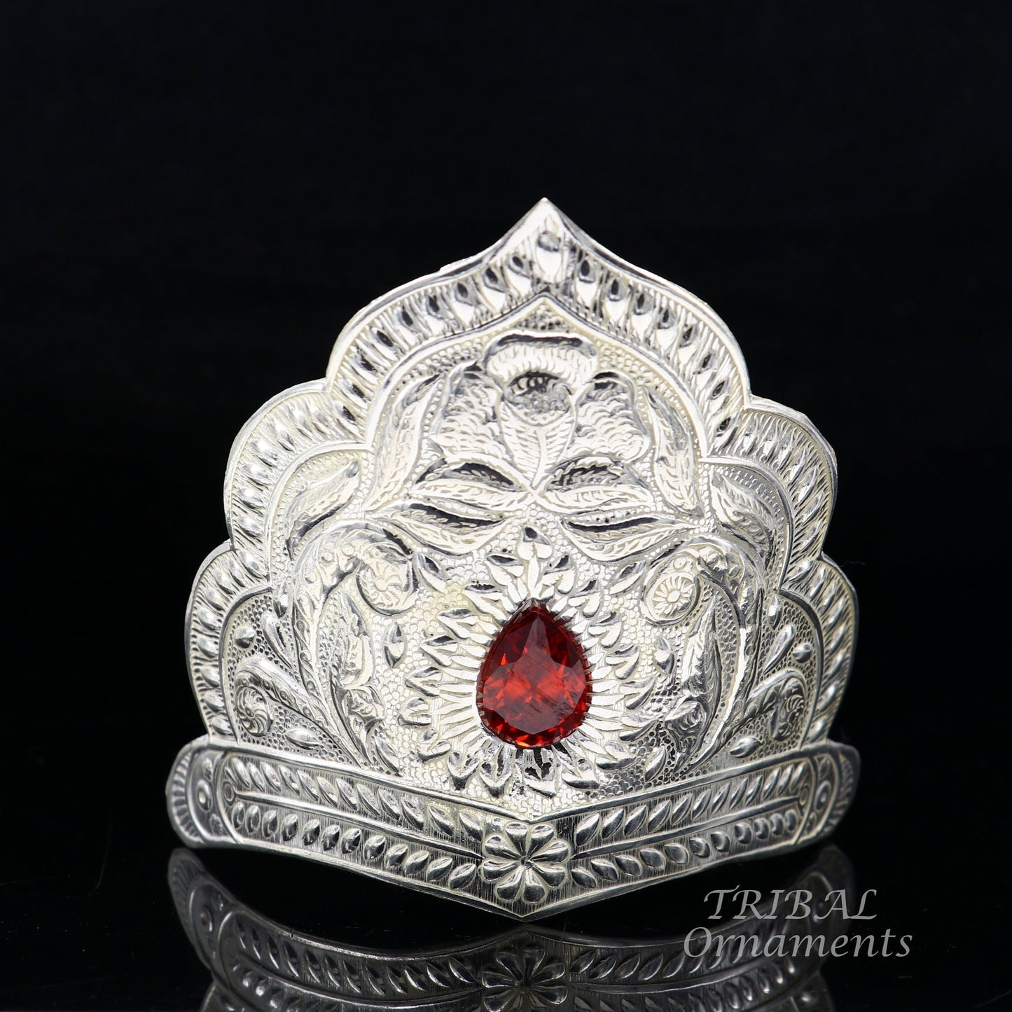925 sterling silver vintage antique design handmade mukut (crown), amazing design silver god crown home temple god art su871 - TRIBAL ORNAMENTS