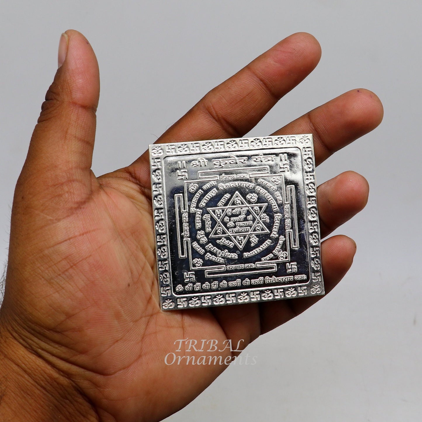 925 sterling silver handmade idol Shree kubera or shri Yantram holy divine yantram for wealth and prosperity, puja article su882 - TRIBAL ORNAMENTS