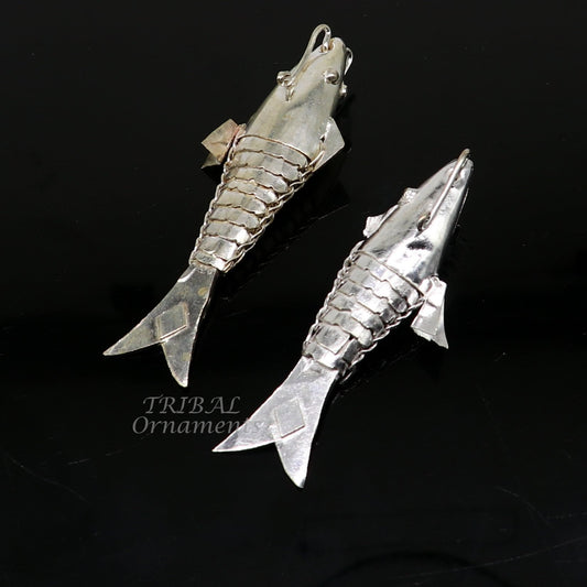Solid silver handmade silver fish, Lord vishnu avatar Matsya, Silver Puja Fish For Prosperity And Good Luck, best collectible art su901 - TRIBAL ORNAMENTS