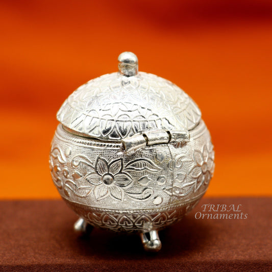 925 Sterling silver handmade fabulous trinket box, solid kumkum box, casket box, sindoor box, enamel work customized gifting box stb397 - TRIBAL ORNAMENTS