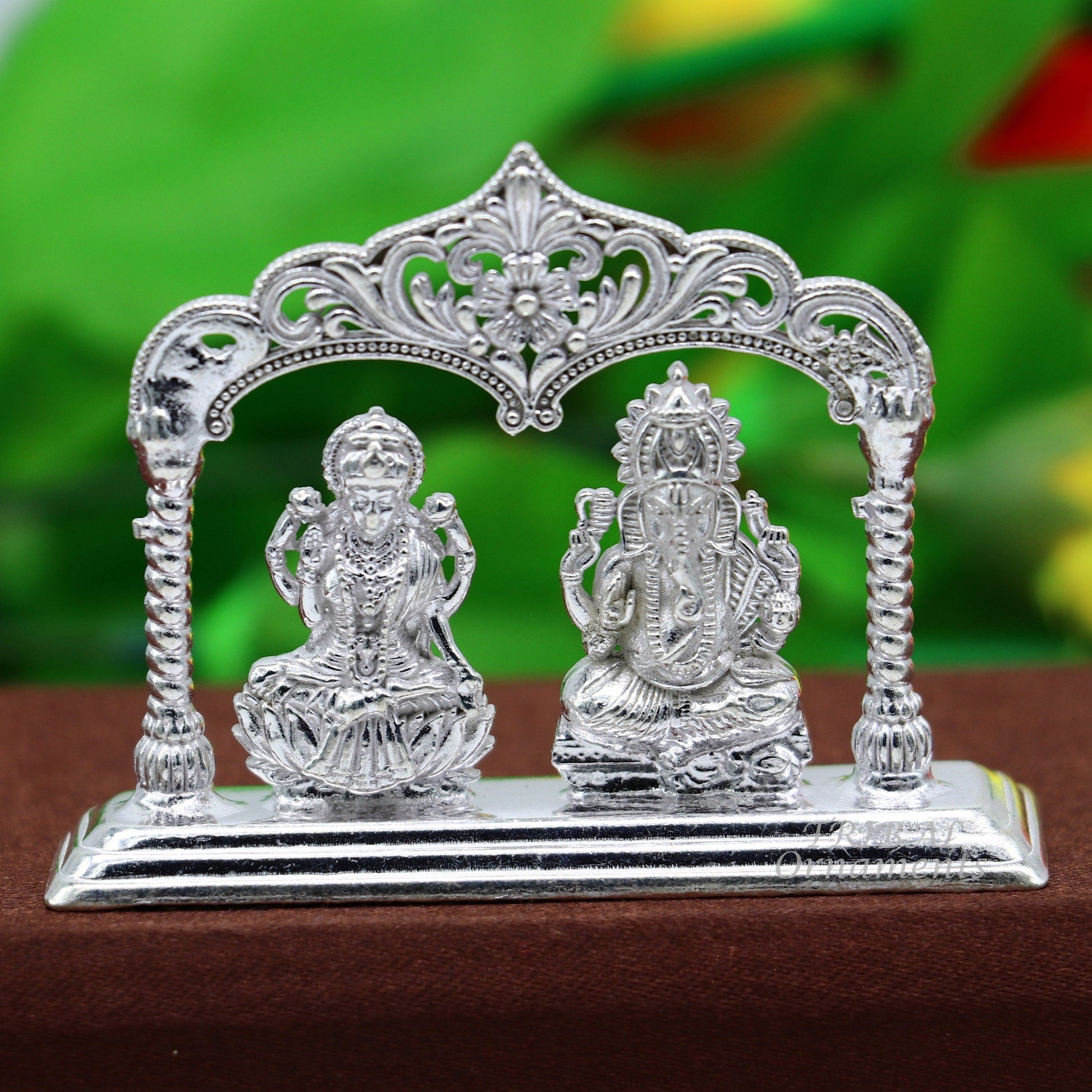 Solid Sterling silver handmade Hindu idols Laxmi Ganesha statue, puja article figurine, home décor Diwali puja gift art560 - TRIBAL ORNAMENTS