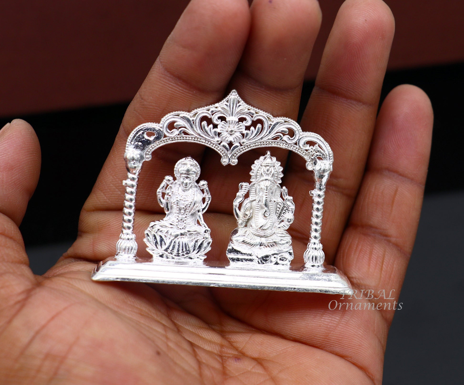 Solid Sterling silver handmade Hindu idols Laxmi Ganesha statue, puja article figurine, home décor Diwali puja gift art560 - TRIBAL ORNAMENTS