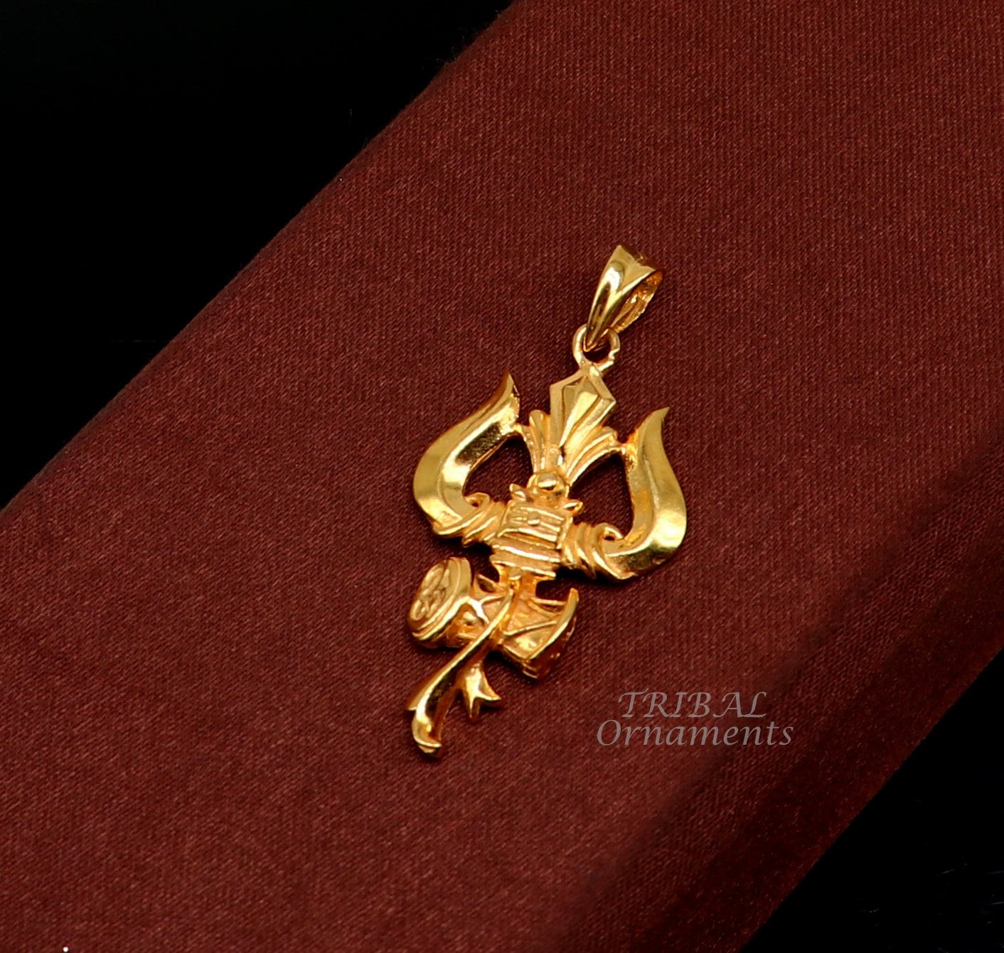 925 sterling silver Gold polished idol Lord Shiva trident pendant, amazing vintage design gifting pendant customized god jewelry ssp541 - TRIBAL ORNAMENTS