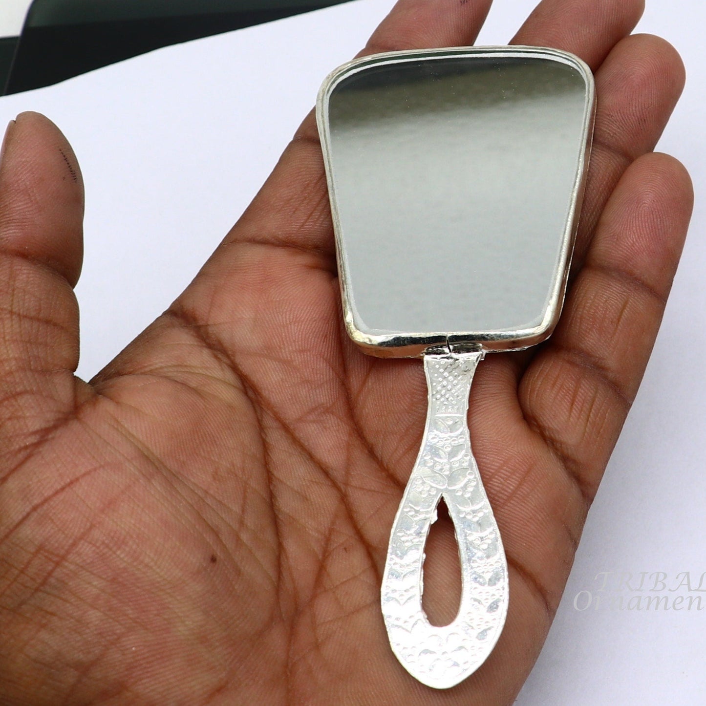 925 sterling silver handmade fabulous vintage style handmade mirror frame, amazing royal brides gifting article from india sf20 - TRIBAL ORNAMENTS