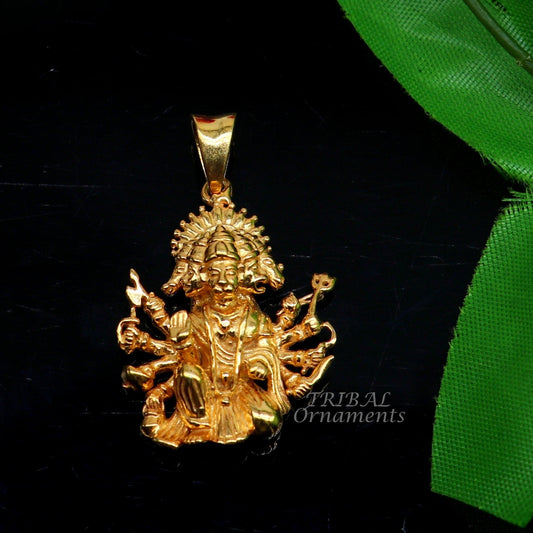 Pure 925 sterling silver handmade Hindu god Lord Panchmukhi Hanuman Gold polished pendant, amazing designer pendant unisex jewelry nsp543 - TRIBAL ORNAMENTS