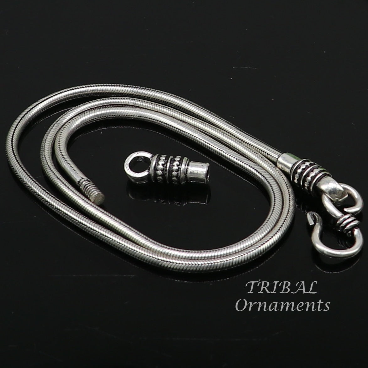 16" to 30" long screw chain 925 sterling silver handmade snake chain pendant chain, necklace chain, oxidized silver chain jewelry ch195 - TRIBAL ORNAMENTS