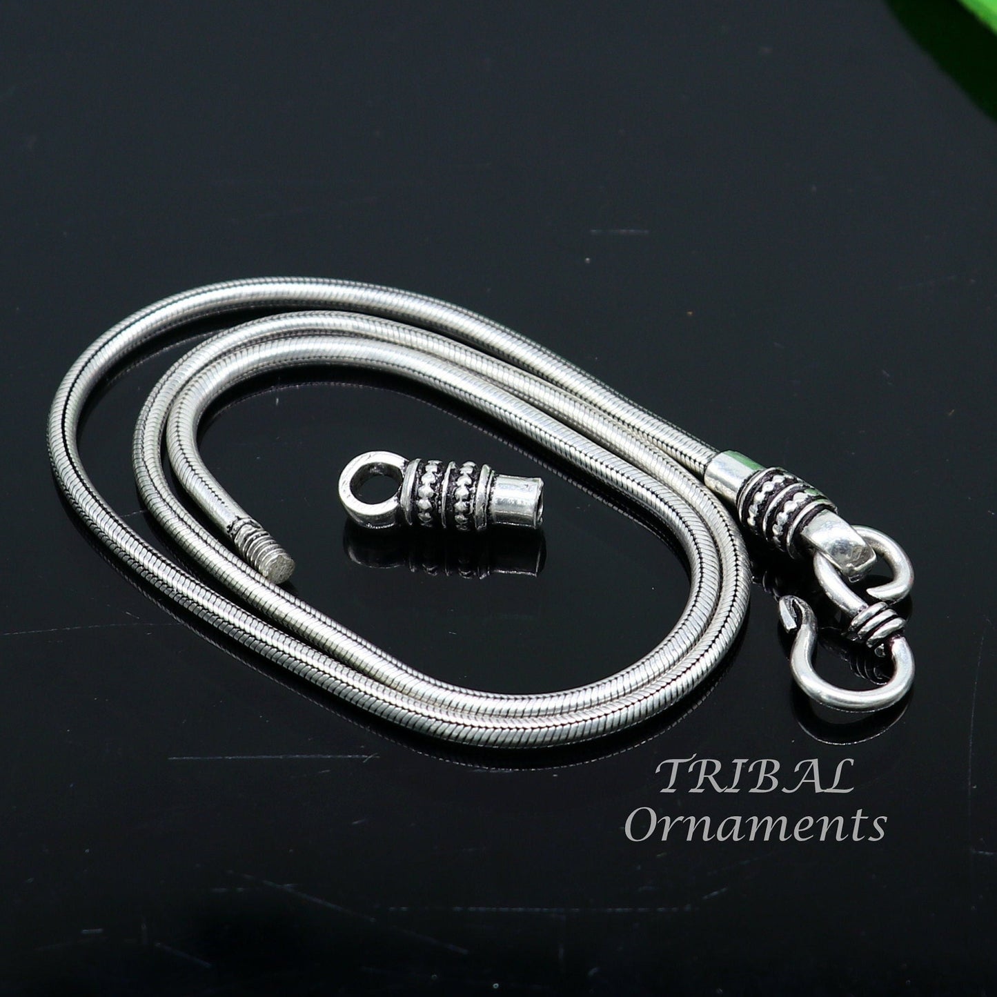 16" to 30" long screw chain 925 sterling silver handmade snake chain pendant chain, necklace chain, oxidized silver chain jewelry ch195 - TRIBAL ORNAMENTS