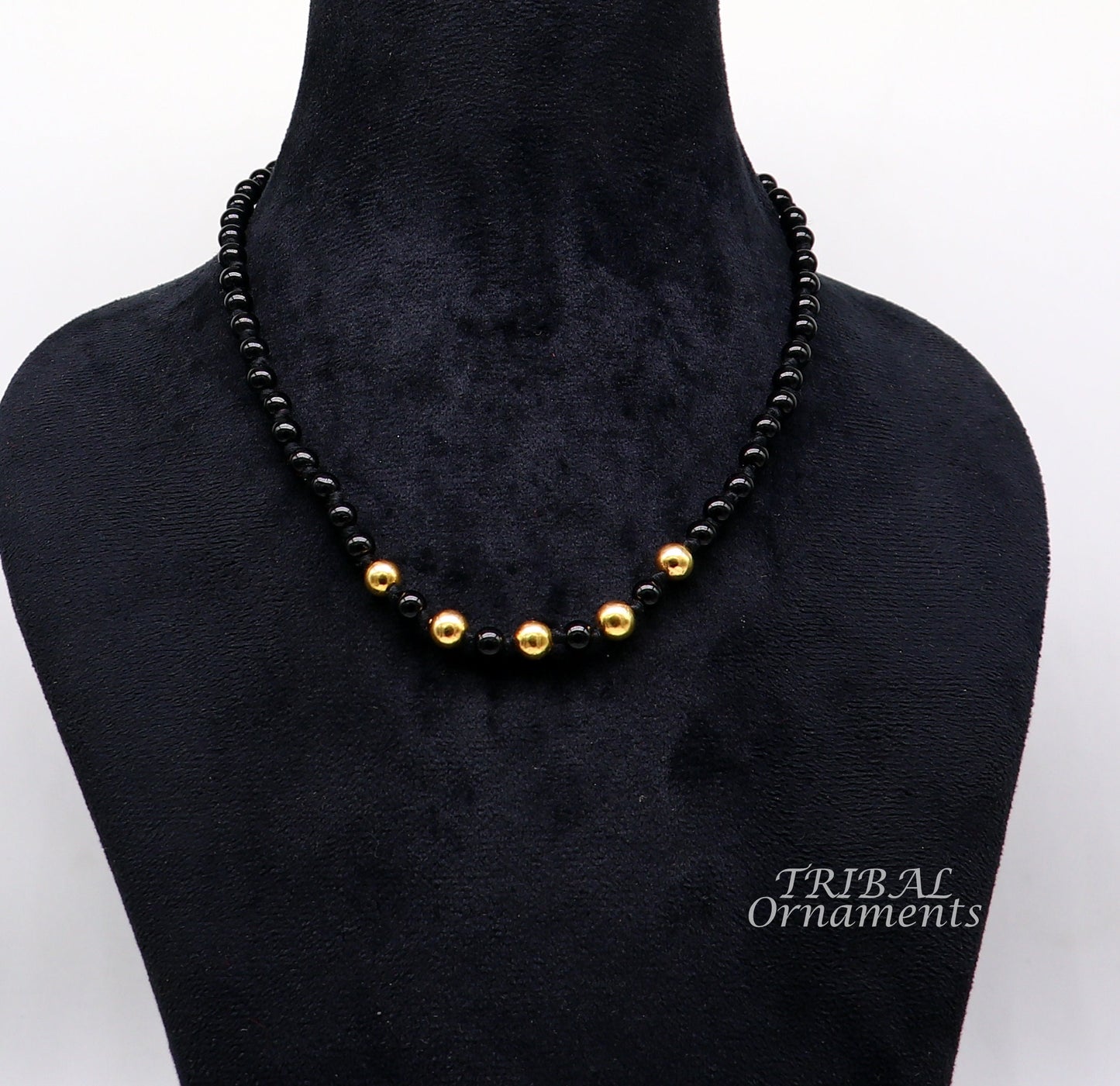 22kt yellow gold handmade wax beads and black beaded adjustable necklace, amazing single line choker for brides or girl's set91 - TRIBAL ORNAMENTS