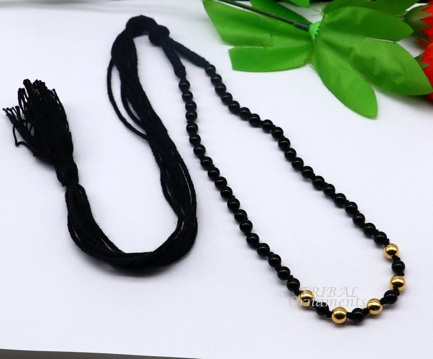 22kt yellow gold handmade wax beads and black beaded adjustable necklace, amazing single line choker for brides or girl's set91 - TRIBAL ORNAMENTS
