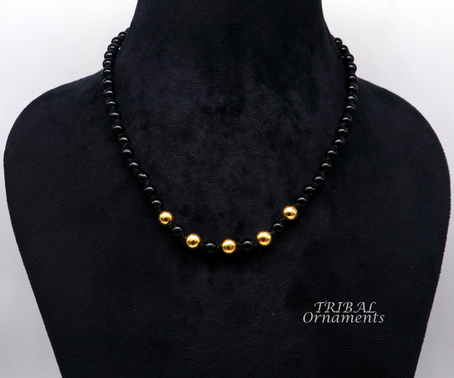 22kt yellow gold handmade wax beads and black beaded adjustable necklace, amazing single line choker for brides or girl's set91 - TRIBAL ORNAMENTS