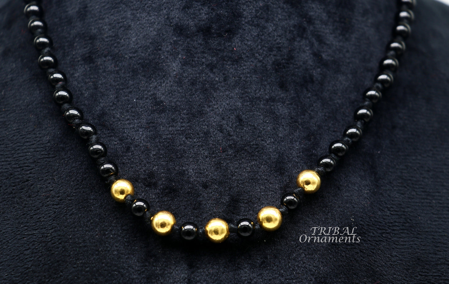 22kt yellow gold handmade wax beads and black beaded adjustable necklace, amazing single line choker for brides or girl's  set91 - TRIBAL ORNAMENTS