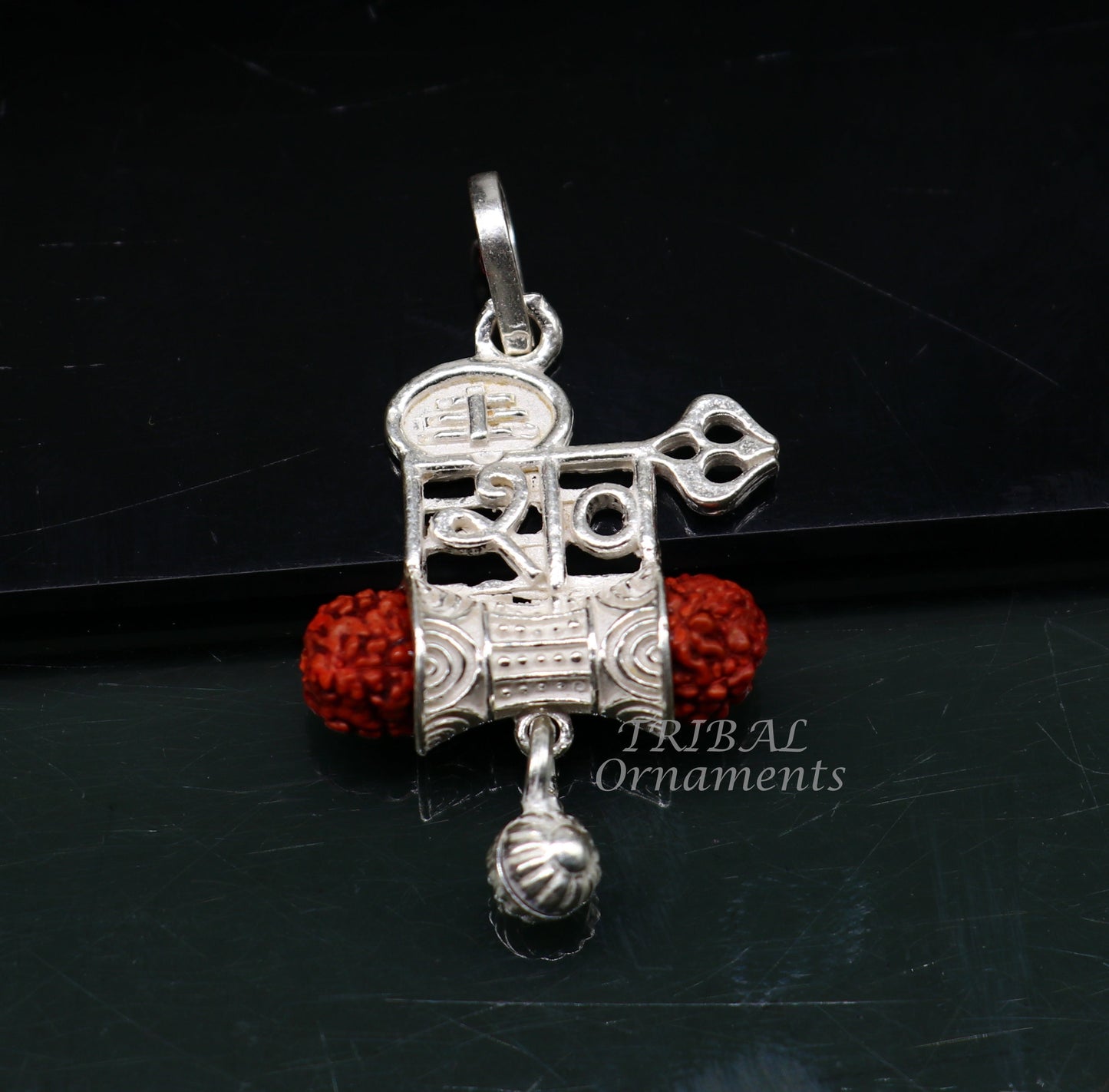 925 sterling silver handmade Lord Shiva Damaru style rudraksha pendant gorgeous hanging drops ,excellent "Shiva" pendant nsp547 - TRIBAL ORNAMENTS
