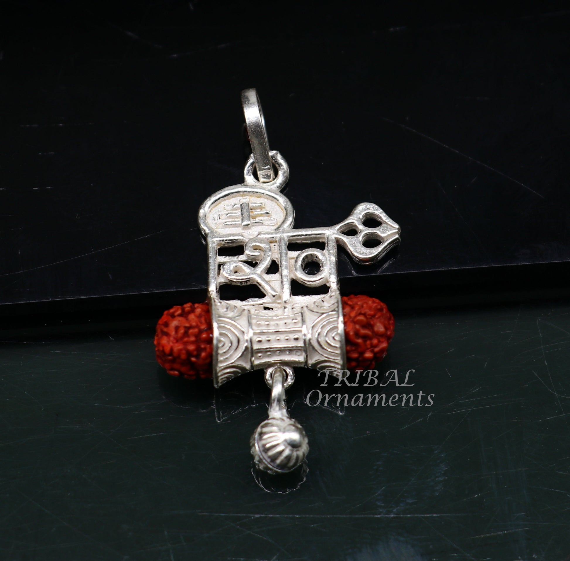 925 sterling silver handmade Lord Shiva Damaru style rudraksha pendant gorgeous hanging drops ,excellent "Shiva" pendant nsp547 - TRIBAL ORNAMENTS