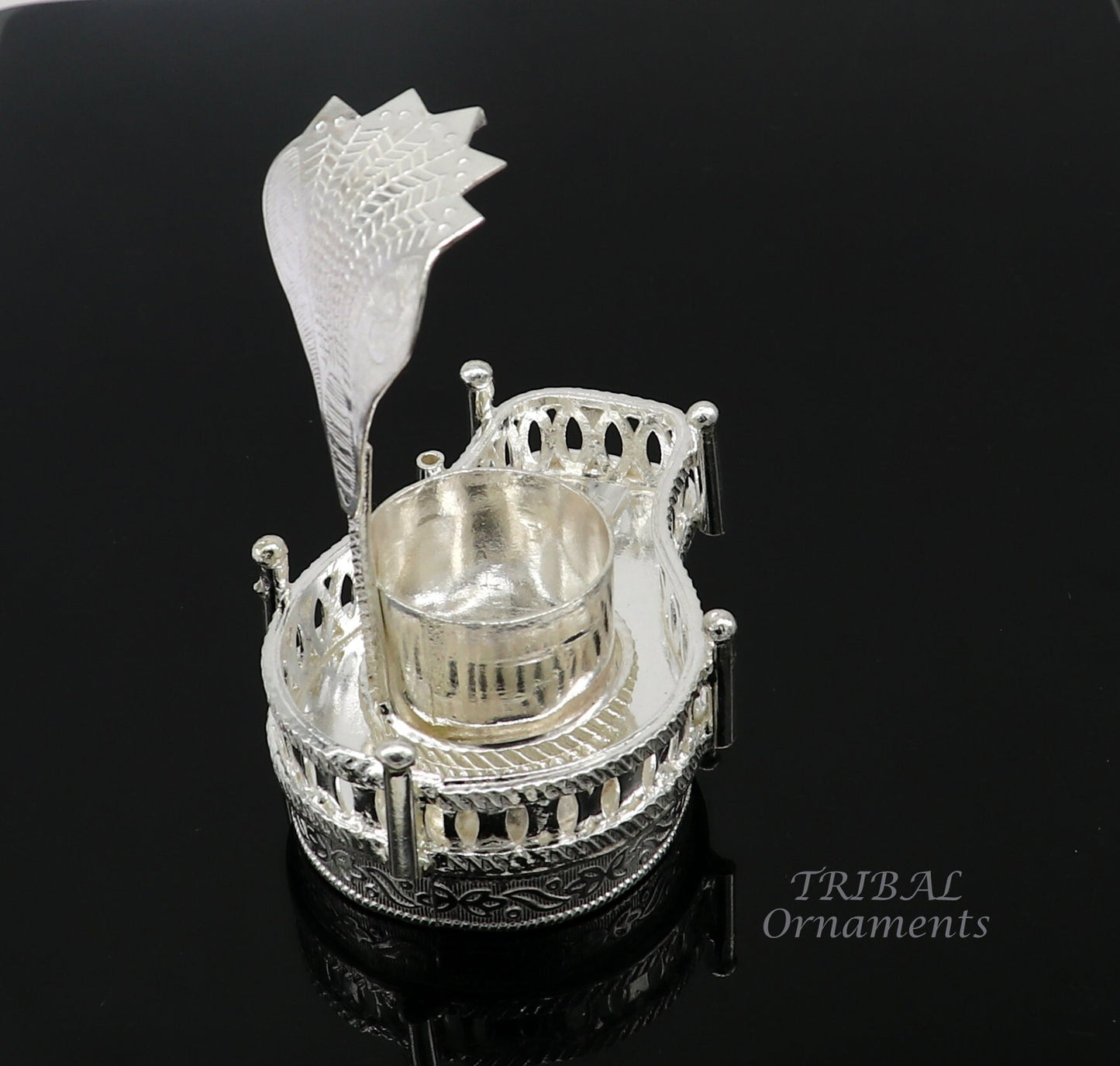 925 sterling silver handmade lord Shiva lingam stand/JAlheri with Panchmukhi snake (sheshnag) and trident Mahakal lingam stand su940 - TRIBAL ORNAMENTS