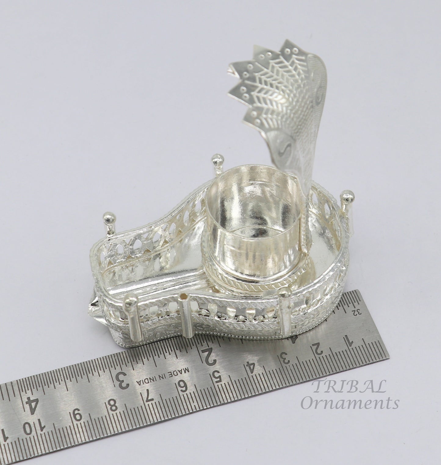925 sterling silver handmade lord Shiva lingam stand/JAlheri with Panchmukhi snake (sheshnag) and trident Mahakal lingam stand su940 - TRIBAL ORNAMENTS