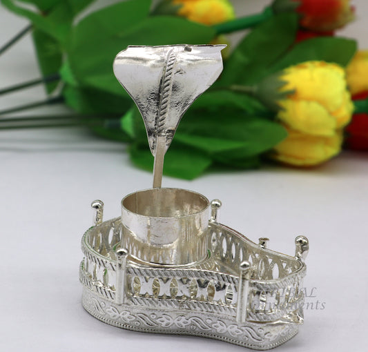 925 sterling silver handmade lord Shiva lingam stand/JAlheri with Panchmukhi snake (sheshnag) and trident Mahakal lingam stand su940 - TRIBAL ORNAMENTS