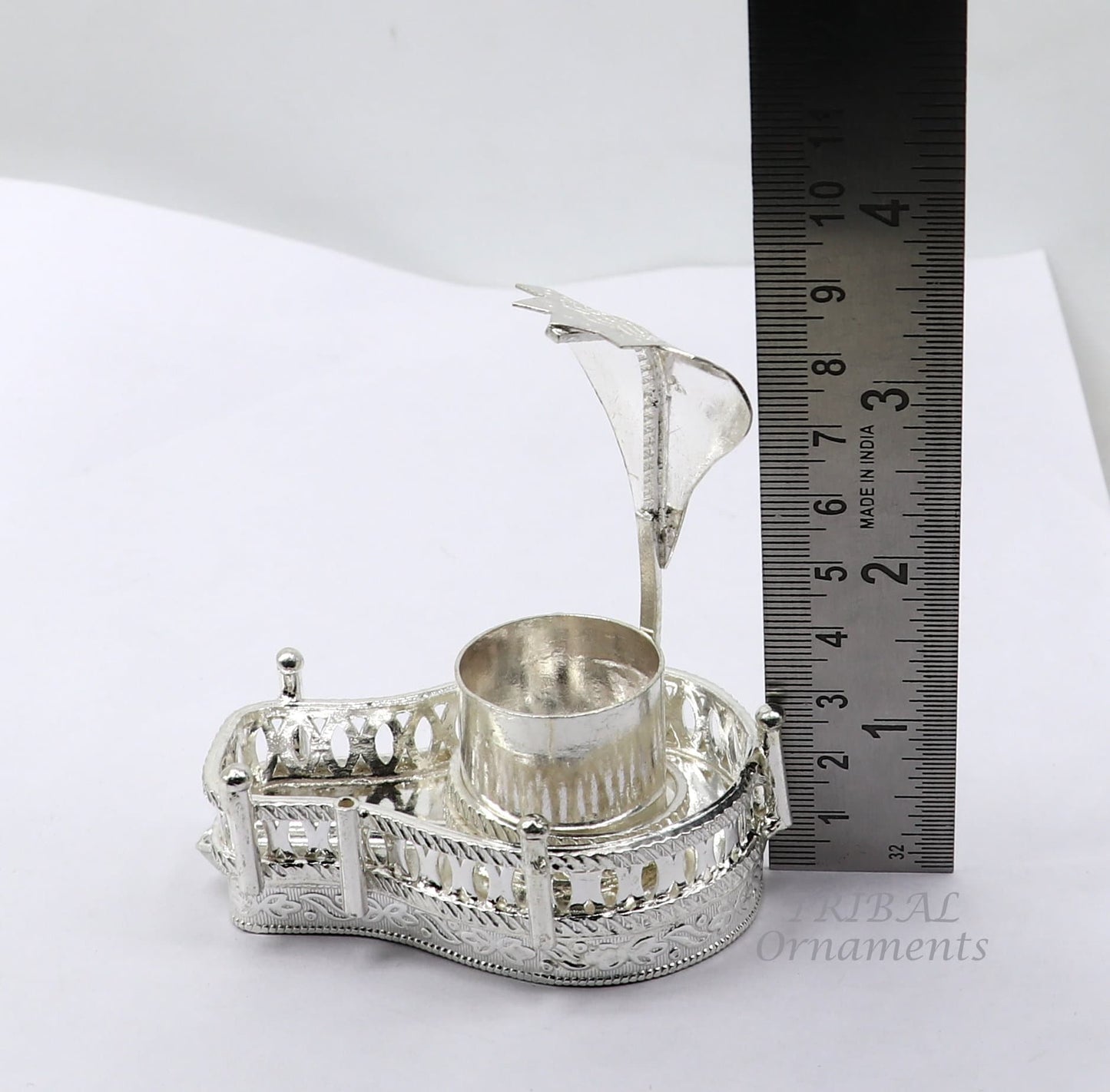 925 sterling silver handmade lord Shiva lingam stand/JAlheri with Panchmukhi snake (sheshnag) and trident Mahakal lingam stand su940 - TRIBAL ORNAMENTS