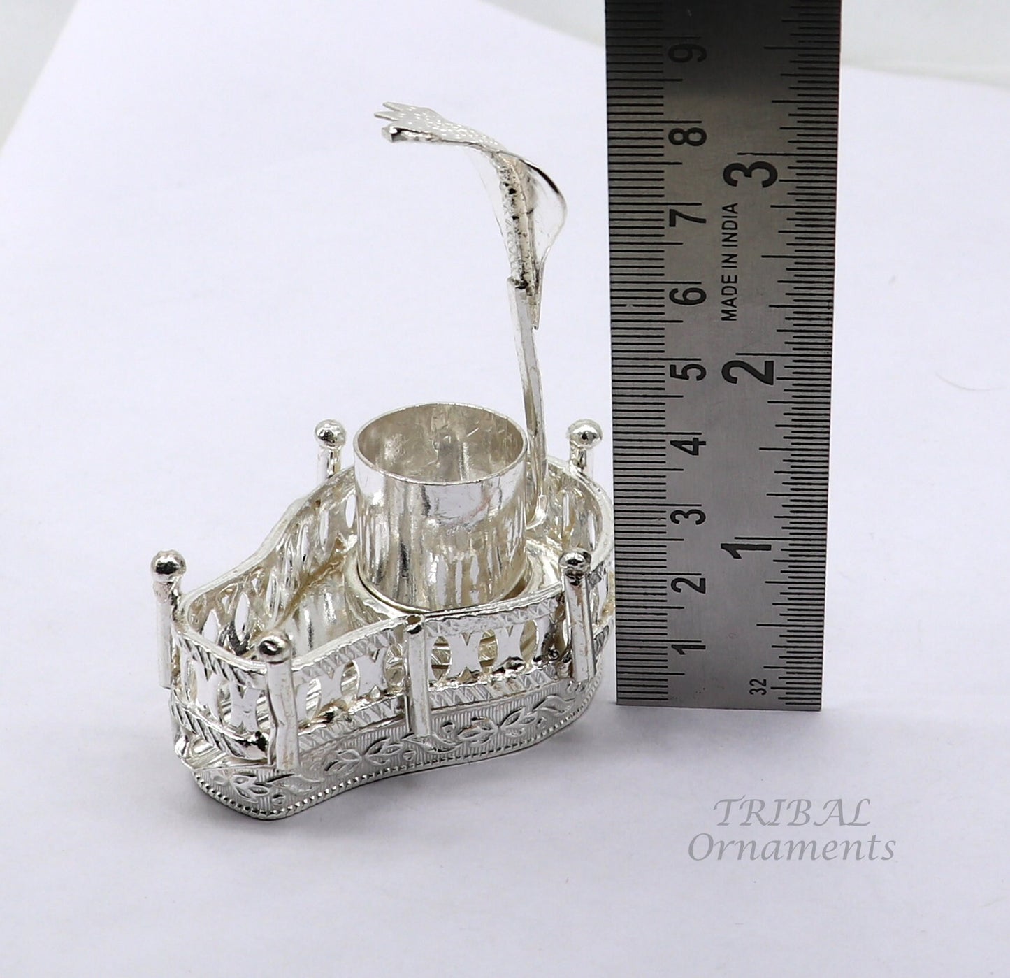 925 sterling silver handmade lord Shiva lingam stand/JAlheri with Panchmukhi snake (sheshnag) and trident Mahakal lingam stand su941 - TRIBAL ORNAMENTS