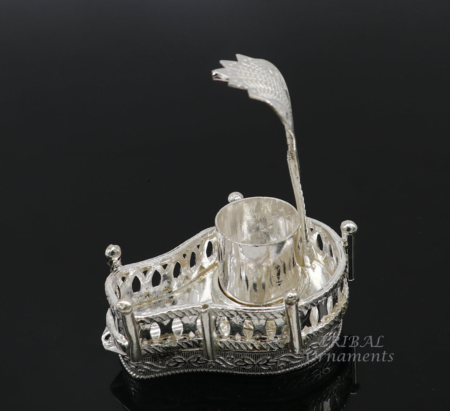 925 sterling silver handmade lord Shiva lingam stand/JAlheri with Panchmukhi snake (sheshnag) and trident Mahakal lingam stand su941 - TRIBAL ORNAMENTS