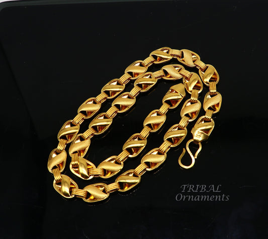 22k yellow gold handmade fabulous Lotus chain necklace excellent gold men's boy's chain certified unique handmade  gifting jewelry ch566 - TRIBAL ORNAMENTS