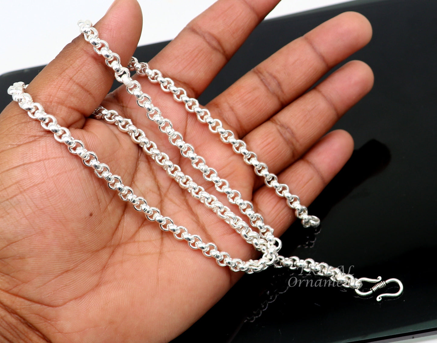 All sizes 925 Sterling silver handmade fabulous cable link rolo chain unisex necklace or anklet or belly chain  jewelry from india ch199 - TRIBAL ORNAMENTS