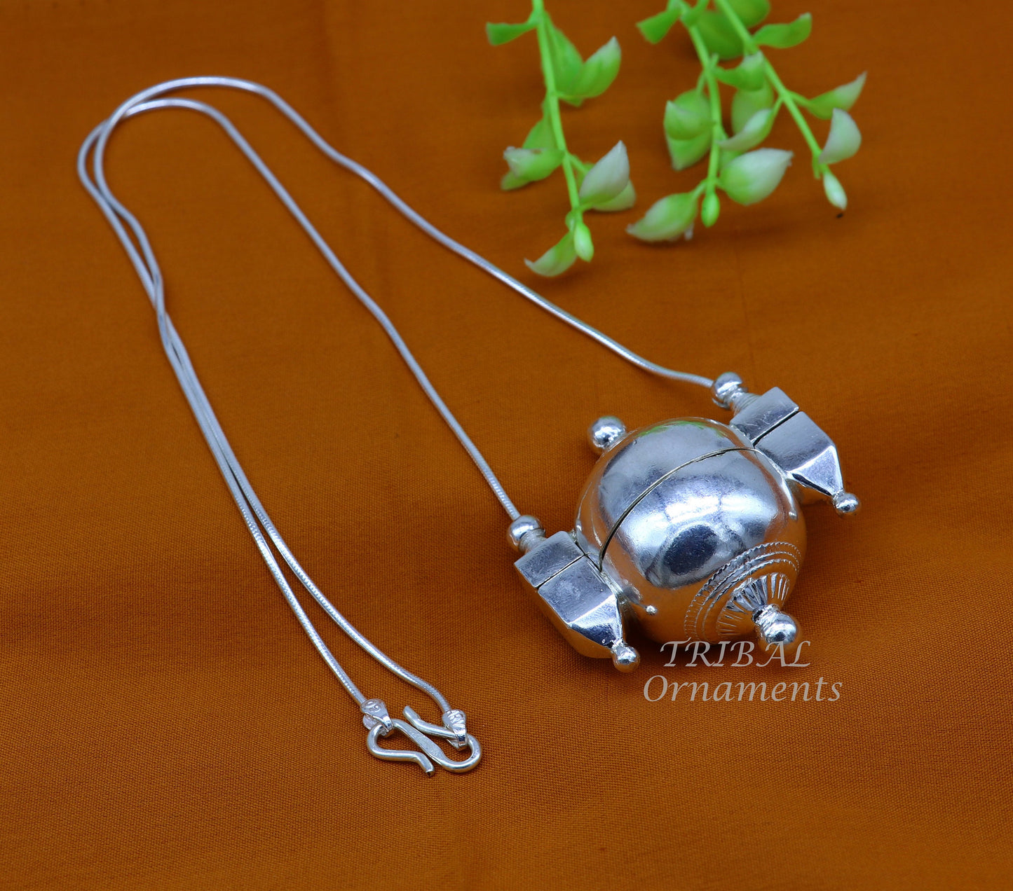 Sterling silver handmade solid silver chain and Shiva lingam box, box pendant necklace set, container pendant tribal jewelry india set489 - TRIBAL ORNAMENTS