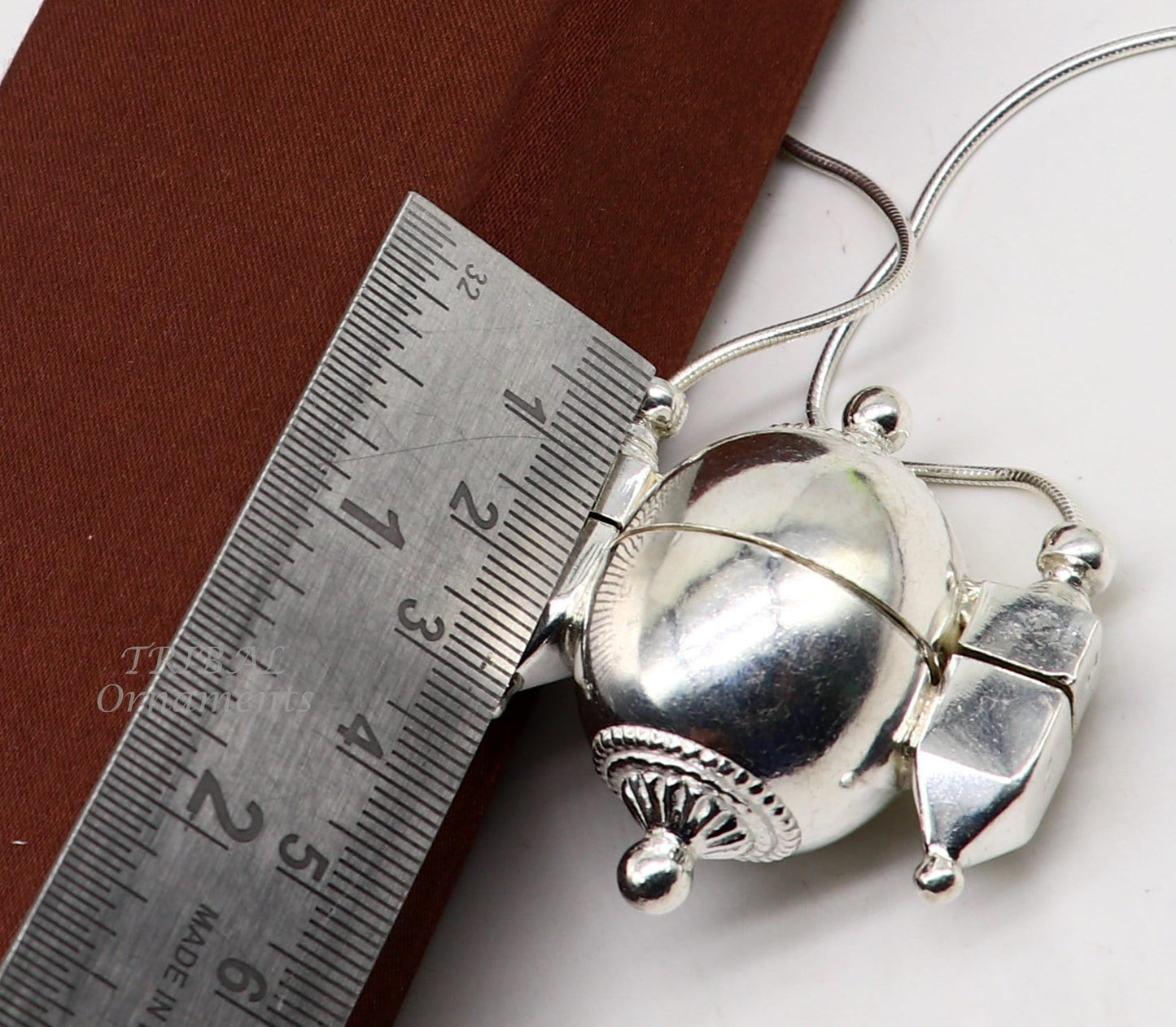 Unique handmade solid sterling silver chain and Shiva lingam box, box pendant necklace set, container pendant tribal jewelry India set491 - TRIBAL ORNAMENTS