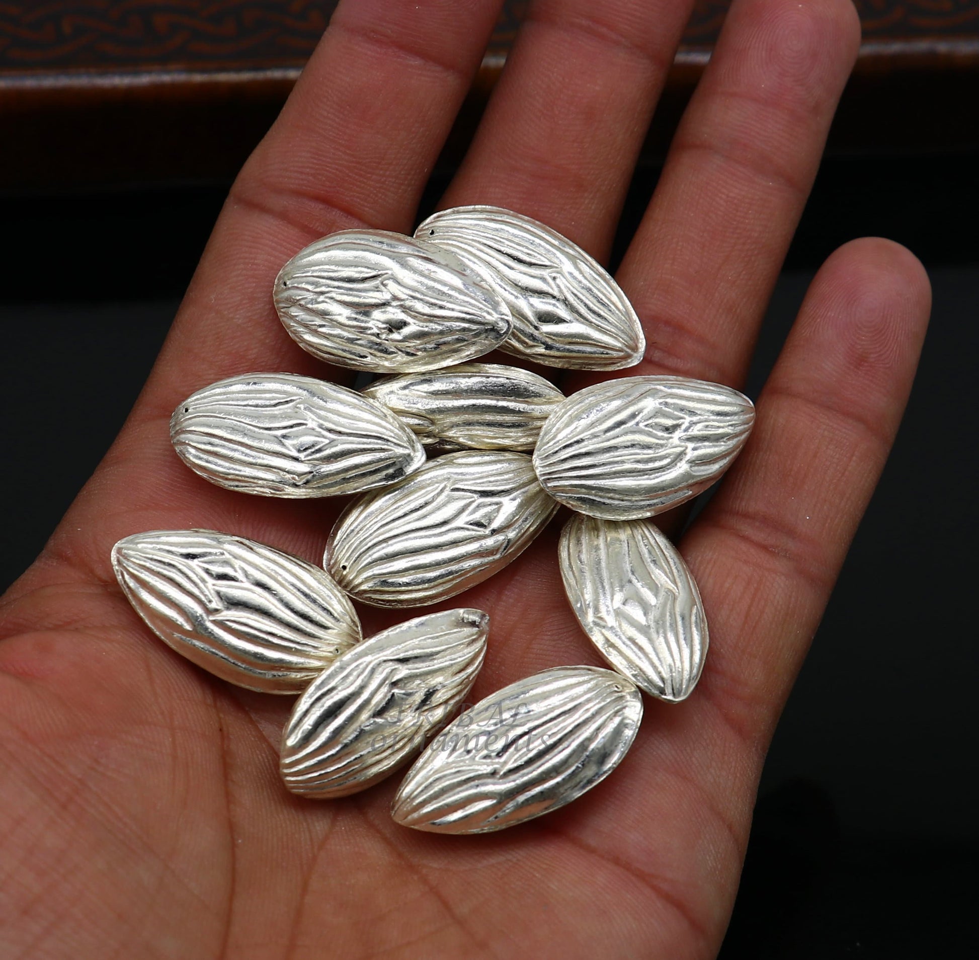 lot 5 pieces Sterling silver handmade puja article, pure silver dry fruit, silver almond puja,gift for idols God, best puja temple art su944 - TRIBAL ORNAMENTS