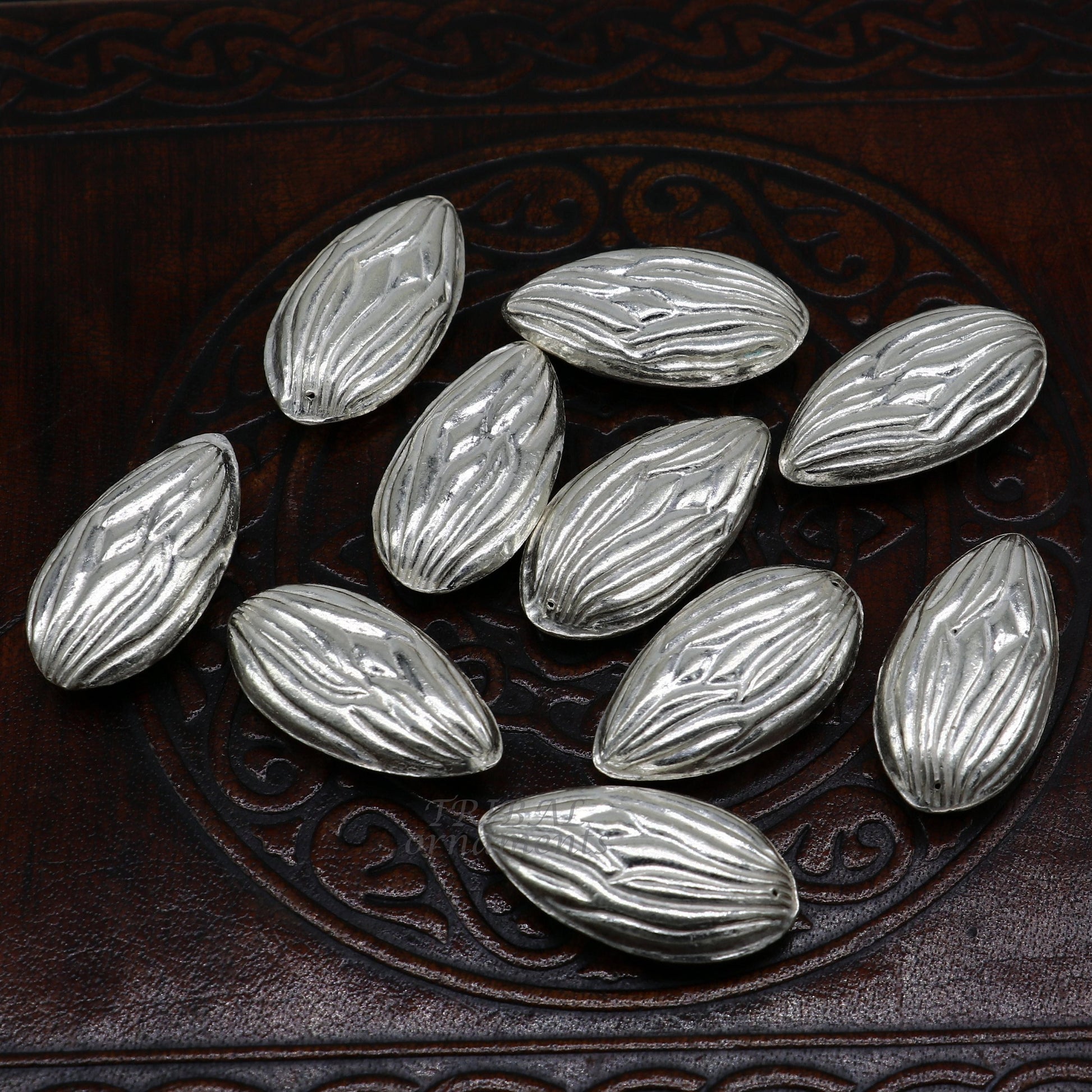 lot 5 pieces Sterling silver handmade puja article, pure silver dry fruit, silver almond puja,gift for idols God, best puja temple art su944 - TRIBAL ORNAMENTS