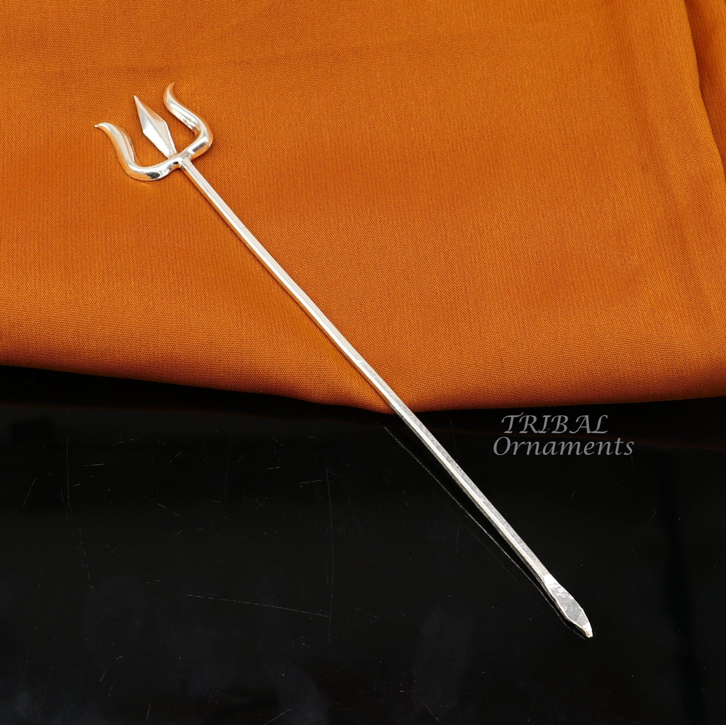 6.5" Divine Lord Trident, Solid sterling silver Trishul puja article utensils, goddess trishul trident , god accessories from india su950 - TRIBAL ORNAMENTS