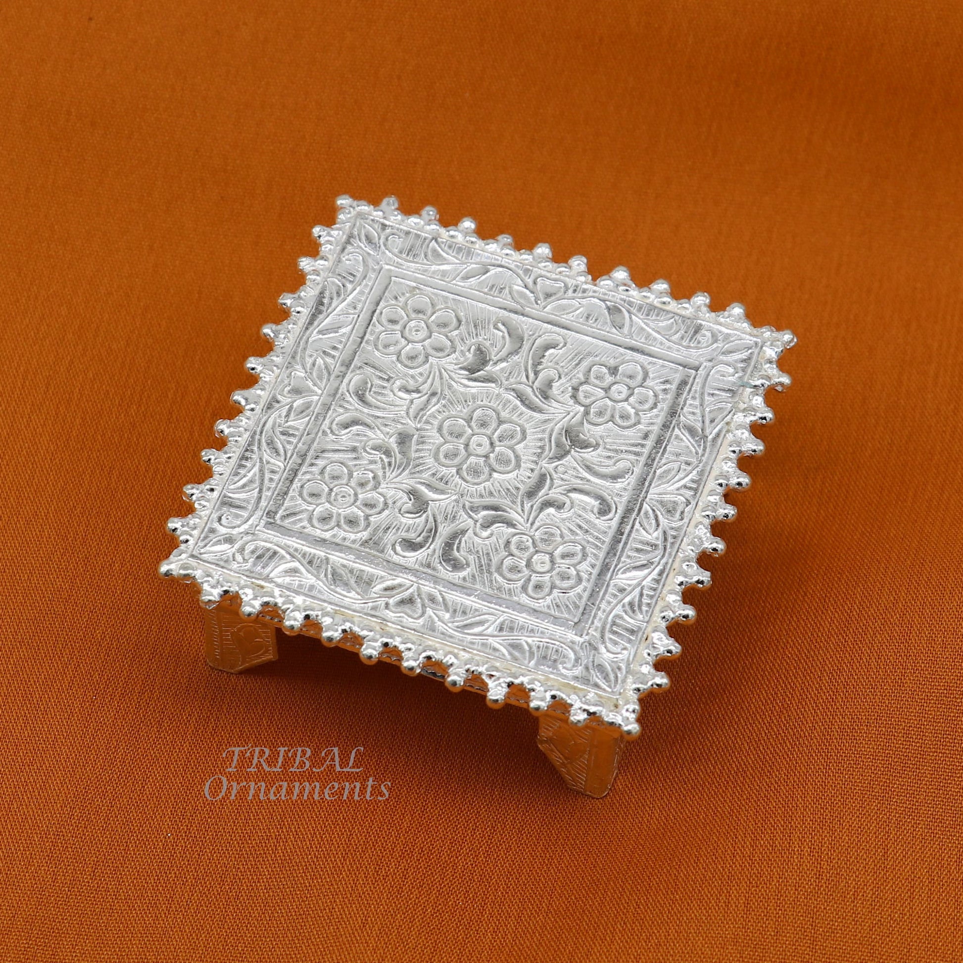 2" Vintage design Sterling silver handmade customize small square shape table/bazot/chouki, excellent home puja utensils temple art su953 - TRIBAL ORNAMENTS