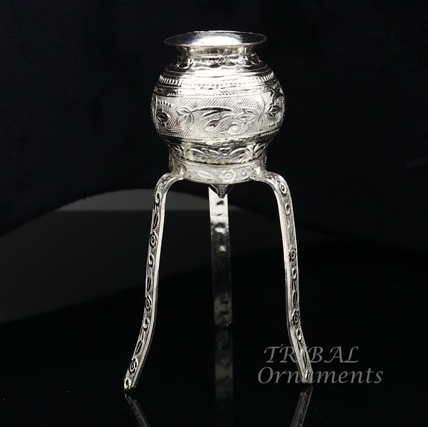 925 sterling silver handmade God shiva lingam water flow pot or puja kalas for Abhishek of lingam, best worshipping article from india su912 - TRIBAL ORNAMENTS