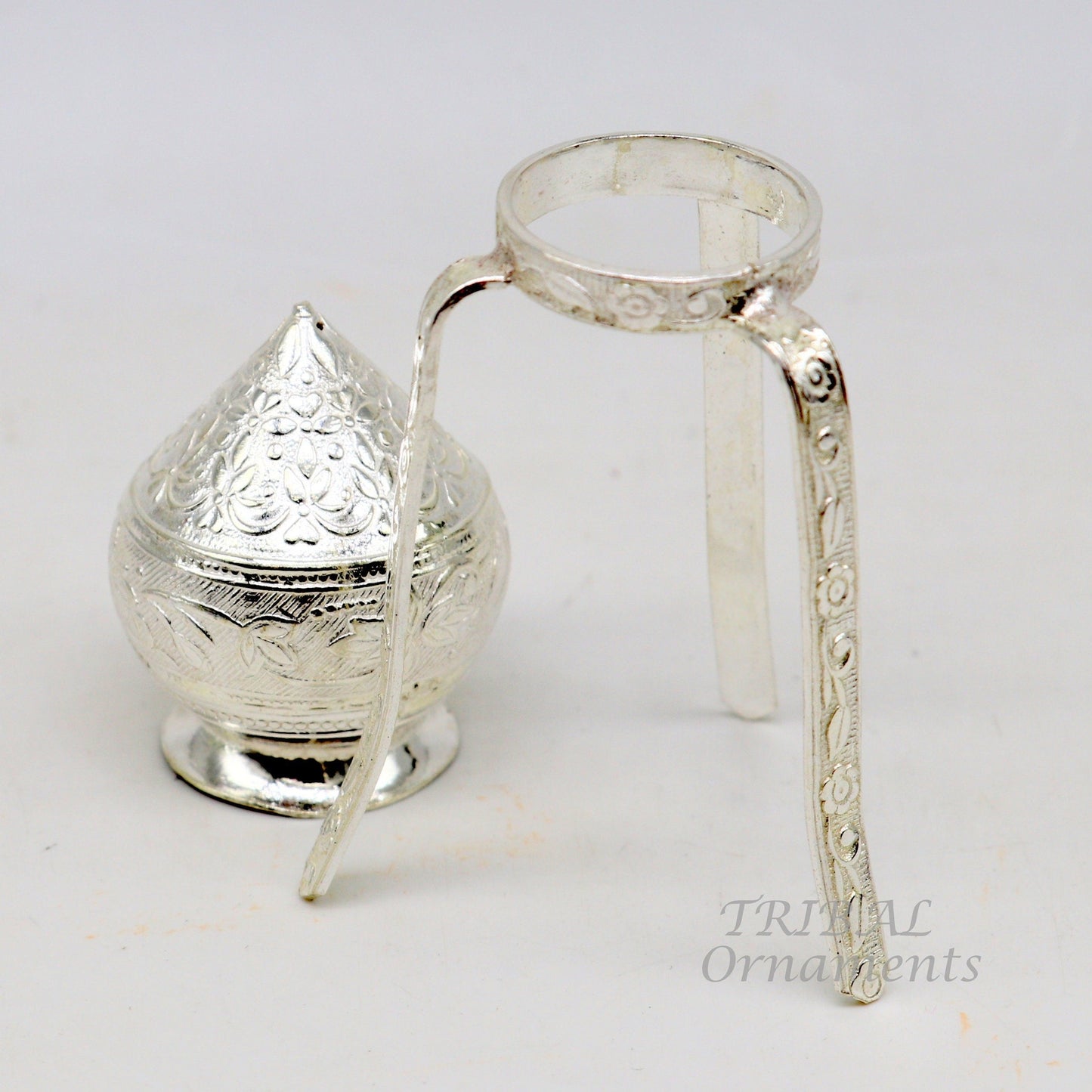 925 sterling silver handmade God shiva lingam water flow pot or puja kalas for Abhishek of lingam, best worshipping article from india su912 - TRIBAL ORNAMENTS