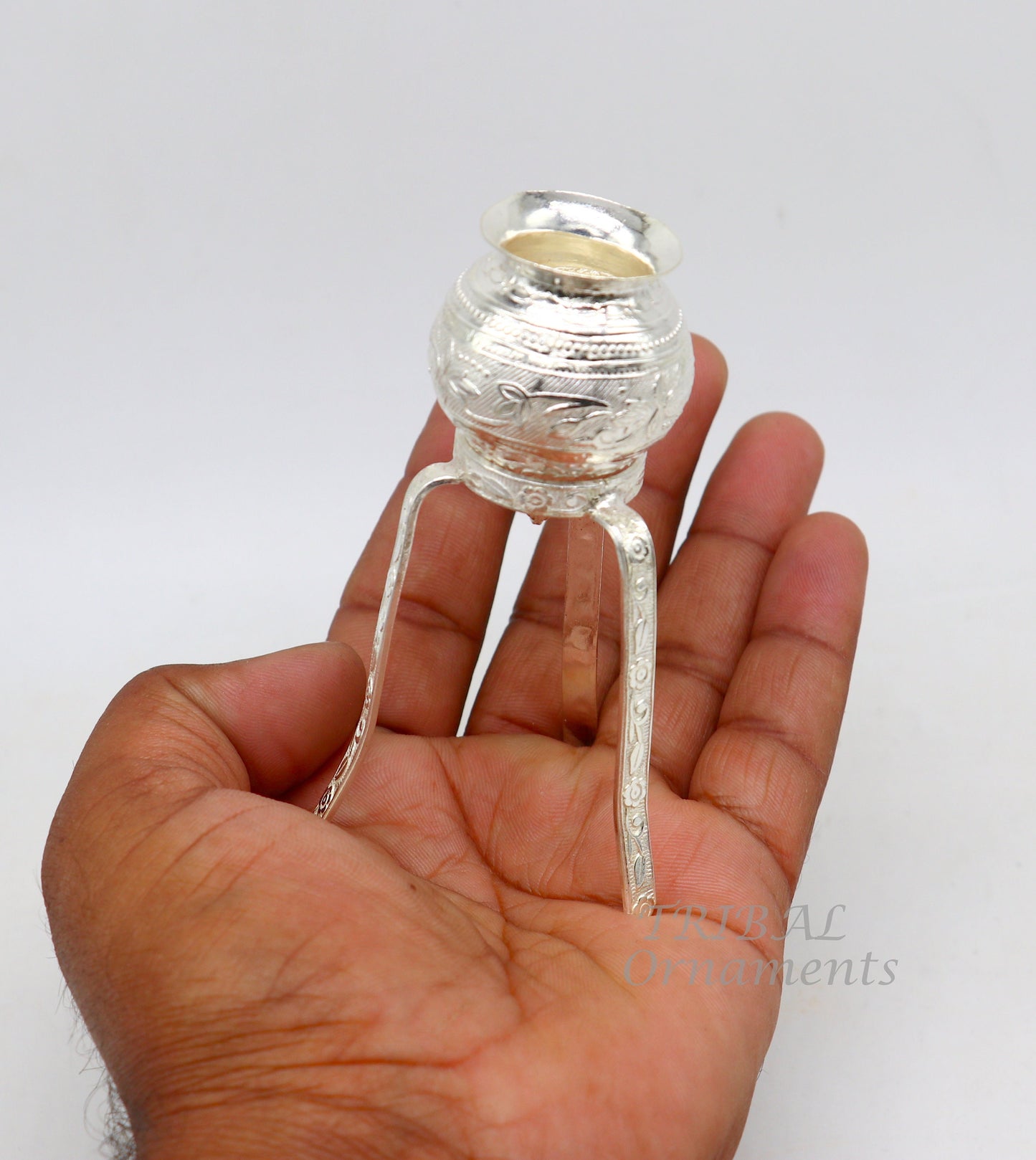 925 sterling silver handmade God shiva lingam water flow pot or puja kalas for Abhishek of lingam, best worshipping article from india su912 - TRIBAL ORNAMENTS