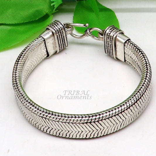 925 sterling silver handmade gorgeous vintage design solid wheat chain flexible bracelet belt unisex jewelry from Rajasthan India sbr408 - TRIBAL ORNAMENTS