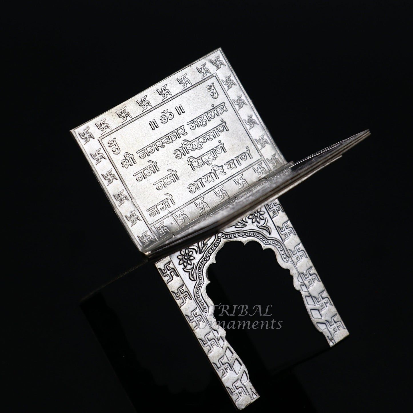 925 sterling silver handmade Divine Navkar Mantra jain mantra, shree sthapna ji namaskar mahamantra page book with boot stand su956 - TRIBAL ORNAMENTS