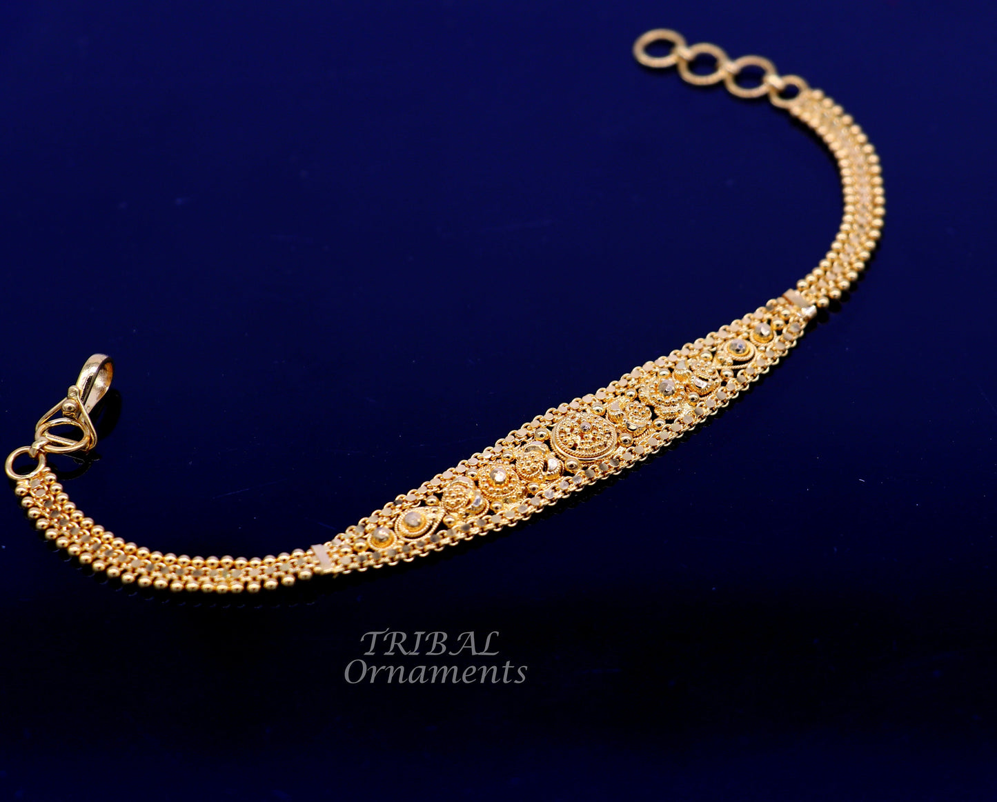 22kt yellow gold customized design filigree work bracelet, all sizes gifting bracelet, new fancy stylish bracelet unisex jewelry gbr38 - TRIBAL ORNAMENTS