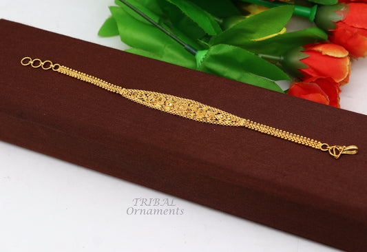 22kt yellow gold customized design filigree work bracelet, all sizes gifting bracelet, new fancy stylish bracelet unisex jewelry gbr38 - TRIBAL ORNAMENTS